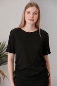 Resim My Style Kadın Siyah Yanlardan Büzgülü Örme Bluz 