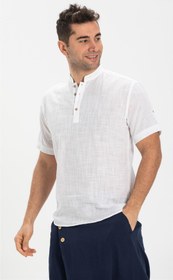 Resim Kısa Kol Şile Bezi Bodrum Erkek T-Shirt Beyaz 