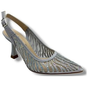 Resim Desire 467-26 Saten Simli Taşlı İnce Topuk Kadın Abiye Ayakkabı Gümüş 
