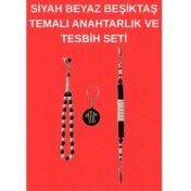 Resim Siyah Beyaz Beşiktaş Temalı Anahtarlık ve Tesbih Seti 