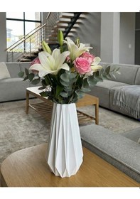 Resim Elana Design Tria Vazo - Modern Tasarımlı Şık Çiçek Vazosu Beyaz 