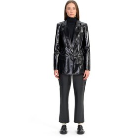 Resim Siyah Kadın Blazer Deri Ceket 