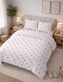 Resim Evmila Kırmızı Minik Kalpler Desenli Nevresim Takımı - 200x220 Cm Nevresim + 50x70 Yastık kılıfı + 160x200 Cm Çarşaf 