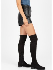 Resim Fox Shoes V7266666 Siyah Süet Streç Kadın Çizme Siyah 