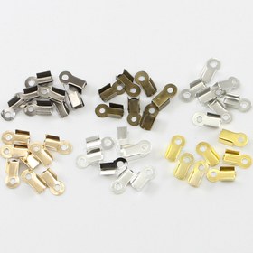 Resim 200 adet Sıkma Boncuk Bağlantı Elemanları Kordon Uç Kapakları Dize Kurdele Klips Katlama Kordon Uçları DIY Takı Yapım Malzemeleri için 