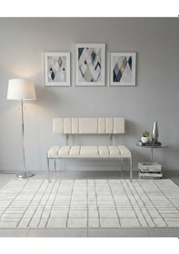 Resim Özcan Metal Metal Krom Ayaklı Sırtlı Mutfak Salon Antre Yatak Odası Balkon Puf Bank Oturak Bench Bej 