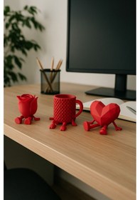 Resim Oxyteez Kahve Temalı Dekoratif Obje Kırmızı Renk Reçine Tasarım Ev Ve Ofis Dekorasyonu 