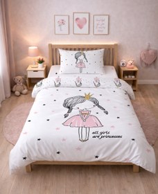 Resim Evmila Prenses Desenli Nevresim Takımı - 160x220cm Nevresim +50x70cm Yastık Kılıfı+90x190cm Çarşaf 