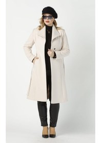 Resim Moda Berray 923 Kadın Büyük Beden Mendil Yaka Kaban Ekru 