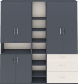 Resim Arges Dolap 13 Raflı 3 Çekmeceli 6 Kapaklı 220x30x243 Antrasit-antrasit/aytaşı Antrasıt/aytası 