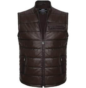 Resim Hakiki Deri Şişme Fermuarlı Erkek Yelek Kahverengi Kahverengi 