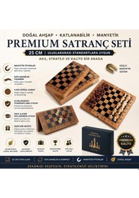 Resim Lüks Doğal Ahşap Manyetik Satranç Takımı 25x25 Cm Katlanabilir Özel Yuvalı Premium Satranç Seti 