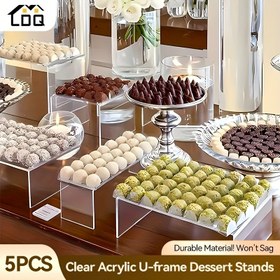 Resim LDQ 5 Adet Şeffaf Akrilik Pasta Standı - Gıda Uyumlu, Şeffaf, Su Geçirmez Cupcake Sushi Tatlı Sergi Rafları - Düğünler, İş Etkinlikleri, Çözüm Ortağı İçin Ideal Elektriksiz Pastacılık Tutucular Noel Cadılar Bayramı Şükran Partileri İçin Mükemmel 