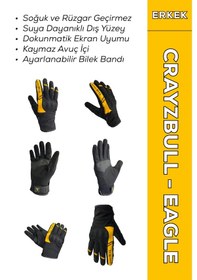 Resim Crazybull Eagle Sarı Su Ve Rüzgar Geçirmez Kışlık Erkek Motosiklet Eldiveni + Buff 
