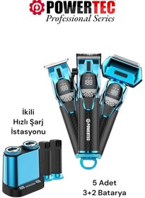 Resim Powertec TR-5500 3in1 Profesyonel Bakım Kiti Saç Sakal Ense Vücut Günlük Tıraş Makinesi Seti 