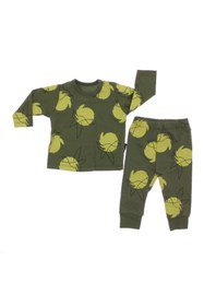 Resim WOWOKİDS Haki Kuş Desen Baskılı Pamuklu Bebek Sweat Takımı 