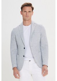 Resim AC&Co / Altınyıldız Classics Erkek Indıgo Slim Fit Dar Kesim Mono Yaka Desenli Blazer Ceket Indıgo 