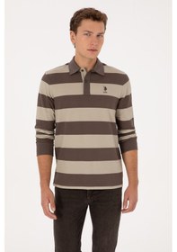 Resim U.S. Polo Assn. Erkek Regular Fit Polo Yaka Çizgili Vizon Sweatshirt 50316467-VR052 