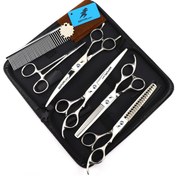 Resim 17.78cm Pet Grooming Makası Düz Diş Makası Balık Kemik Makası Kavisli Makas Köpek Pet Grooming Makası Seti Renkli Mor 7in 1, Pet Grooming Makası Seti, Profesyonel Pet Grooming Makası Seti, Köpek Grooming Makası Seti, Köpek Makası, Köpek Makası Seti 