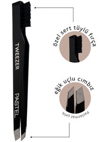 Resim Pastel Sıngle Tweezer Wıth Brush 09 Eğik Uçlu Cımbız Kaş Tarağı 