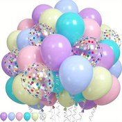 Resim 50 adet Çok Renkli Gökkuşağı Makaron Lateks Balon Seti, Konfeti Balonu ile Kendin Yap Parti Süslemesi için Doğum Günü Yetişkin Düğün Bebek Duşu İç Mekan Dış Mekan Dekorasyon Partiye İhtiyaçlar 