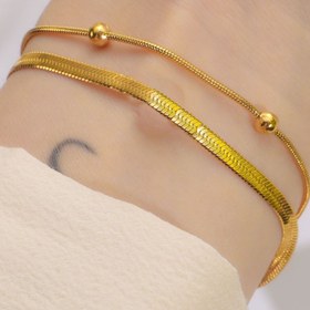 Resim Vintage Esintili Paslanmaz Çelik Çift Katmanlı Bilezik, Yuvarlak Boncuklar ve Yaprak Ayrıntıları ile - Günlük Kullanım, Seyahat, Partiler ve Tatiller için Şık Minimalist Tasarım, Parti Aksesuarı|Vintage Esintili Bilezik|Dayanıklı Bilezik 