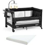 Resim Gulz Beskar Anne Yanı Sallanır Cibinlikli Dönenceli Alt Açmalı Oyun Parkı Bebek Beşik 70 x 120 CM + Yatak Siyah 