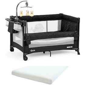 Resim Gulz Beskar Anne Yanı Sallanır Cibinlikli Dönenceli Alt Açmalı Oyun Parkı Bebek Beşik 70 x 120 CM + Yatak Siyah 