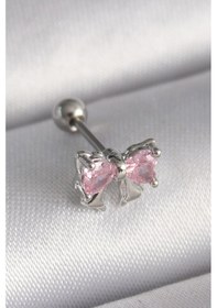 Resim 316l Çelik Gümüş Renk Pembe Zirkon Taşlı Fiyonk Tragus Piercing - Tj-pr1251 Çok Renkli 