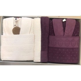 Resim Özdilek Heritage Mürdüm Krem Aile Bornoz Seti Özdilek Bornoz Seti Krem 