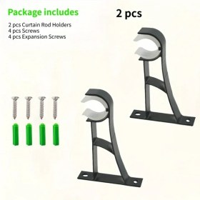 Resim Topnotch 2 Adet Siyah Ağır Hizmet Perde Askısı Duvar Montajlı Pencere Dekorasyonu 