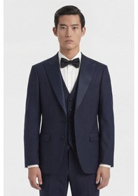 Resim Giotelli Erkek Koyu Lacivert Dar Kesim Slim Fit Viskon Dokuma Nomal Bel 6 Drop Yelekli Smokin Takım Elbise 