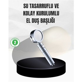 Resim Kolay Montajlı 3 Modlu Yüksek Basınç Duş Başlığı Gümüş 