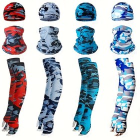 Resim 3 adet Kamuflaj Bisiklet Kolu Kılıfı - Hızlı Kuruyan Buz Sliky Fiber Kumaş, Siyah ve Kırmızı Desen, Erkekler ve Kadınlar için Unisex Tasarım, Açık Hava Sporları ve Fitness için İdeal, Bisiklet Aksesuarları 