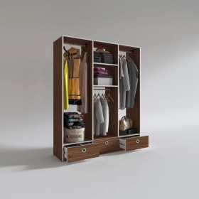 Resim Kenzlife giysi dolabı 3 bölmeli 3 çekmeceli hamit150 cvz dolap kapaksız 