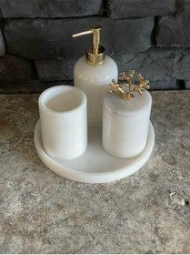 Resim Beyaz Mermer 4'lü Banyo Seti Özel Ölçü Dar Alanlar Için Beyaz 