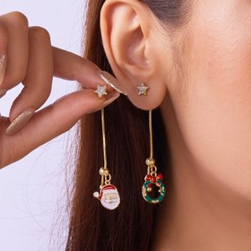Resim 1 Çift Noel Temalı Asimetrik Püskül Küpeler, Sentetik Kübik Zirkonyalı Noel Baba, Ağaç, Hediye ve Yıldız Charm'ları, Şık Parti Giyim, 925 Ayar Gümüş Kulak İğnesi, Alaşım Yapısı, Tüm Mevsimler İçin Sevimli Tatil Takıları 