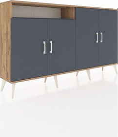 Resim Arges Konsol 4 Raflı 4 Kapaklı 176x30x99 Çam-antrasit Antrasıt/antrasıt - Atlas Çam 