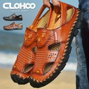 Resim CLOHOO Plus Size Erkeklerin Düz Renk Vintage Bölünmüş Deri Sandaletleri, Erkeklerin Açık Hava Aktiviteleri İçin Rahat Kaymaz Dayanıklı Nefes Alabilen Plaj Su Ayakkabıları 