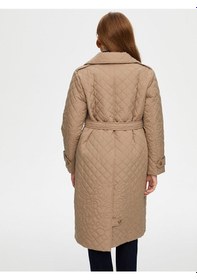 Resim Faik Sönmez Çiçek Ve Baklava Desen Uzun Kapitone Kaban W26kkb008 Uw26kkb00834 Bej 