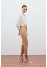 Resim Sateen Yüksek Bel Pantolon - Camel-131563 Camel 