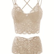 Resim Kadınların Seksi Çiçek Desenli Dantel İç Çamaşırı Seti, Straplez Sütyen Çapraz Askılarla, Kurdele Detayı, Düz Renk, Kumaş, Rahat Kupasız Yetişkin İç Çamaşırı, Seksi İç Çamaşırı ve İç Çamaşırı, İntim Giyim, Zarif Tasarım, Dolgu Olmayan Sütyen 
