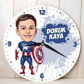 Resim ?Süper Kahraman Erkek Çocuk Karikatürlü Duvar Saati 