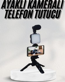 Resim ZERO LAND MTXDPN Telefon Tutucu Led Işıklı Kumandalı Mikrofon Telefon Vlog (204708) Video Kayıt 