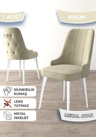 Resim Canisa Newa Serisi, 1.sınıf Babyface Kumaş Beyaz Metal Ayaklı Gold Halkalı, 4 Adet Krem Sandalye Sandalye Krem Ayakları Beyaz 
