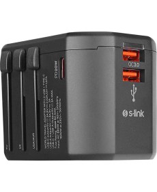 Resim S-Link SL-WL20PD 2*usb 2.4A + Pd 20W Yedek Akım Sigortalı 100-240V Universal Çevirici Priz Adaptör 
