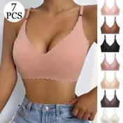 Resim 7 Parça Avrupa ve Amerikan Plus Beden İpek Dikişsiz İç Çamaşırı Seti, Kadın Küçük Askılı, Dalgalı Kenarlı, Seksi Toplama, Yan Katlama, Aksesuar Göğüs Yeleği 