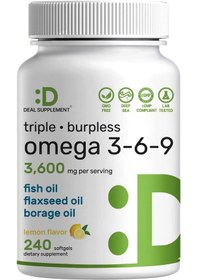 Resim Deal Supplement Triple Omega 3-6-9 Fish Oil With Flaxseed Oil Borage Oils High Epa + Dha 3,600mg 240 Softgels 