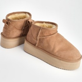 Resim Kadın Hakiki Deri Kalın Taban İçi Kürklü Bot Fona - Taba Süet 