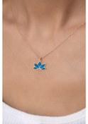 Resim Papatya Silver 925 Ayar Gümüş Rose Kaplama Parlayan Rüya Serisi Tasarım Ebruli Mavi Cam Boyalı Lotus Kolye 